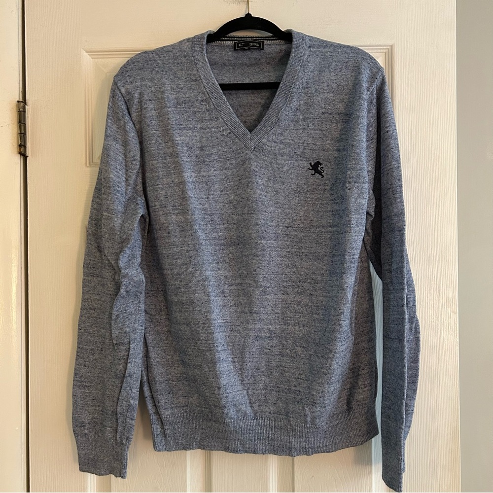 Express Men's 100% cotton Heathered Blue sweater v neck size Large